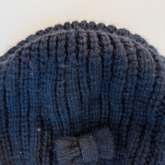 H&M Navy Blue Girls Knit Kids Beret with Bow Size 8 - Picture 4 of 5